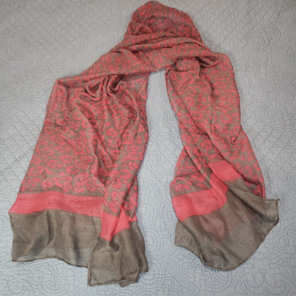 Pink and Gray Cotton Scarf Animal Pattern Lightweight Soft Spring Wrap